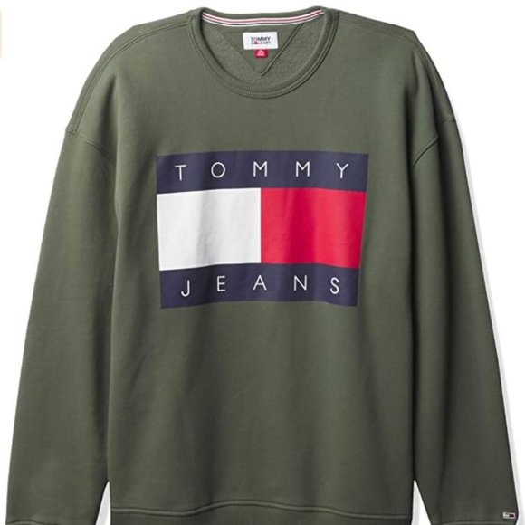 Tommy Hilfiger Men's Jeans Logo Crewneck Sweatshirt  - Green/Thyme - Picture 1 of 4
